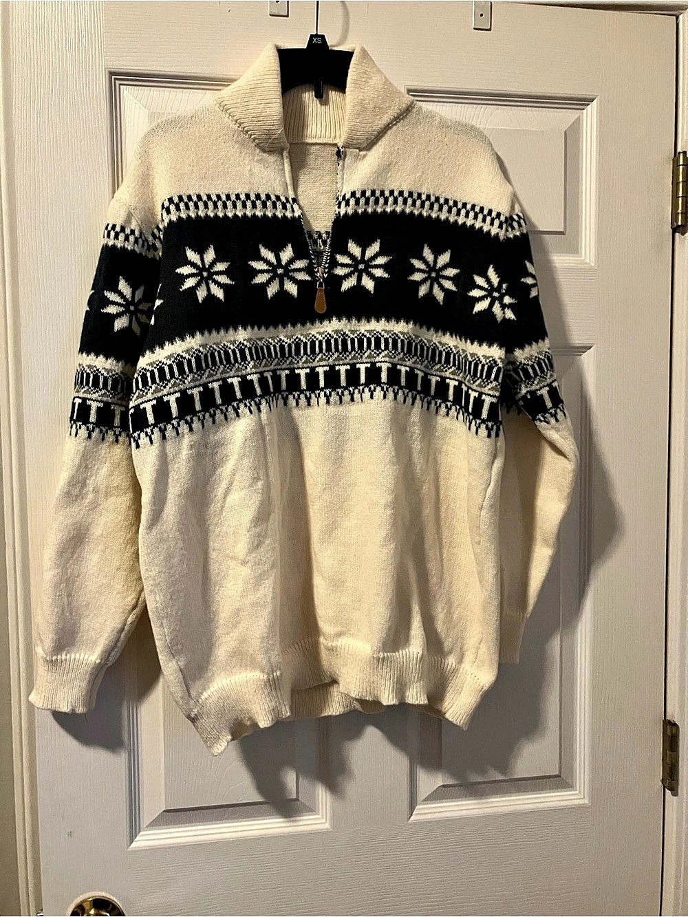 Polo Ralph Lauren Snowflake Wool Quarter-Zip Sweater Cream & Blue